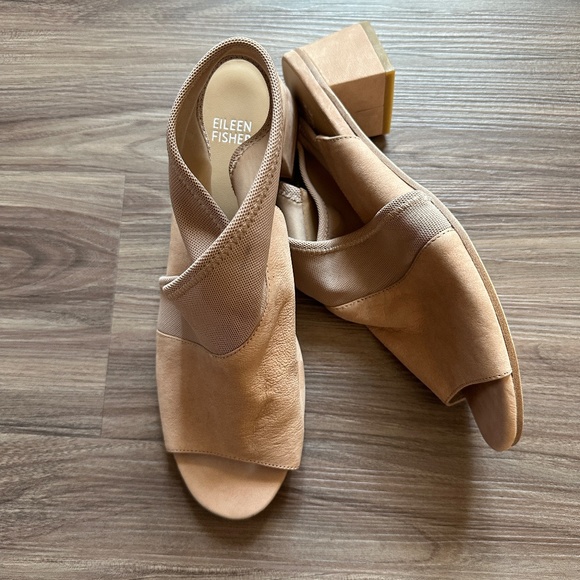 Eileen Fisher Luca Easy Block Suede Leather Sling Back Low Heels Shoes Nude 10 - Picture 2 of 7